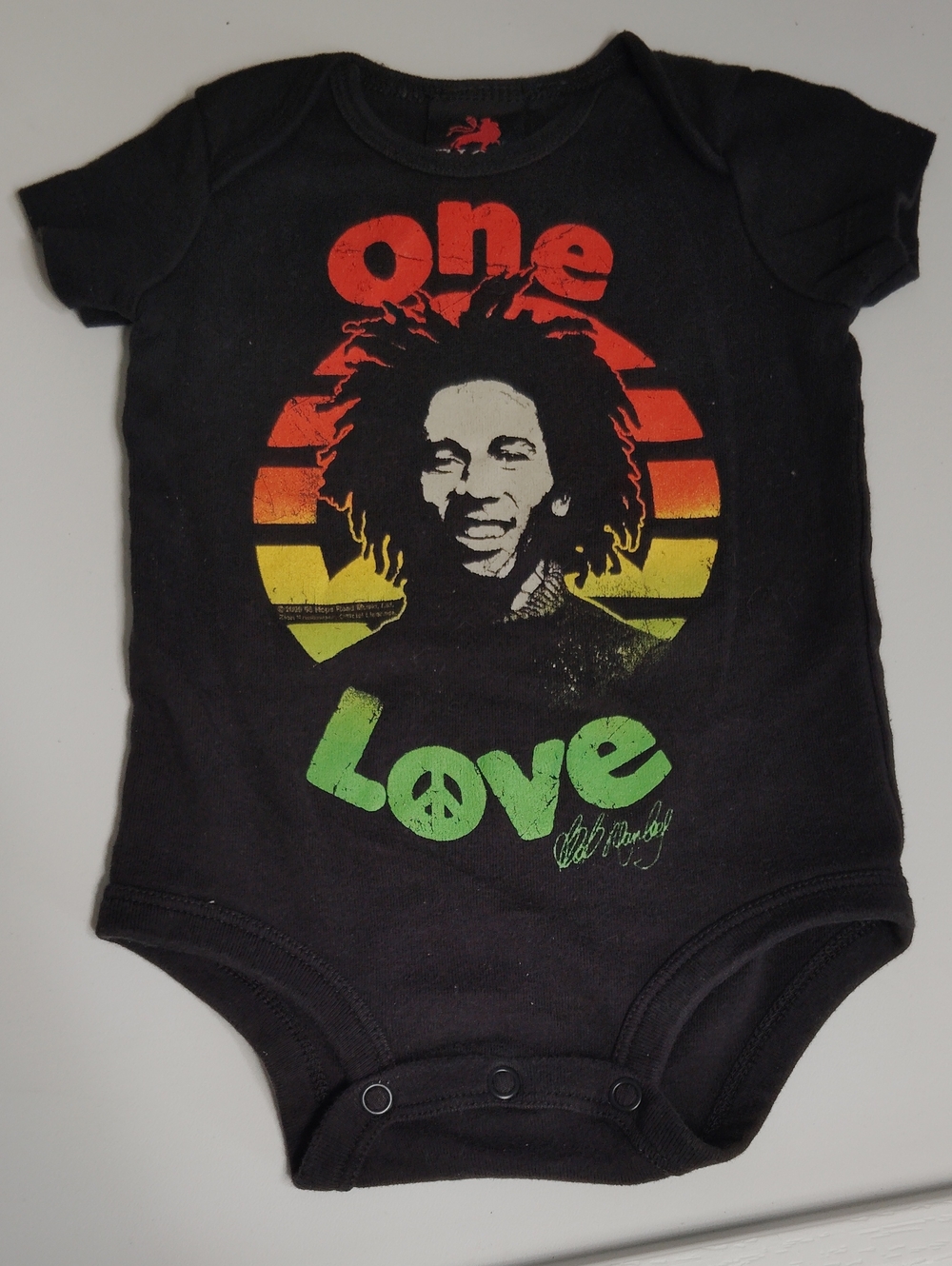 Zion Rootswear Bob Marley One Love Infant Bodysuit Onesie Black Size Small (6M)
